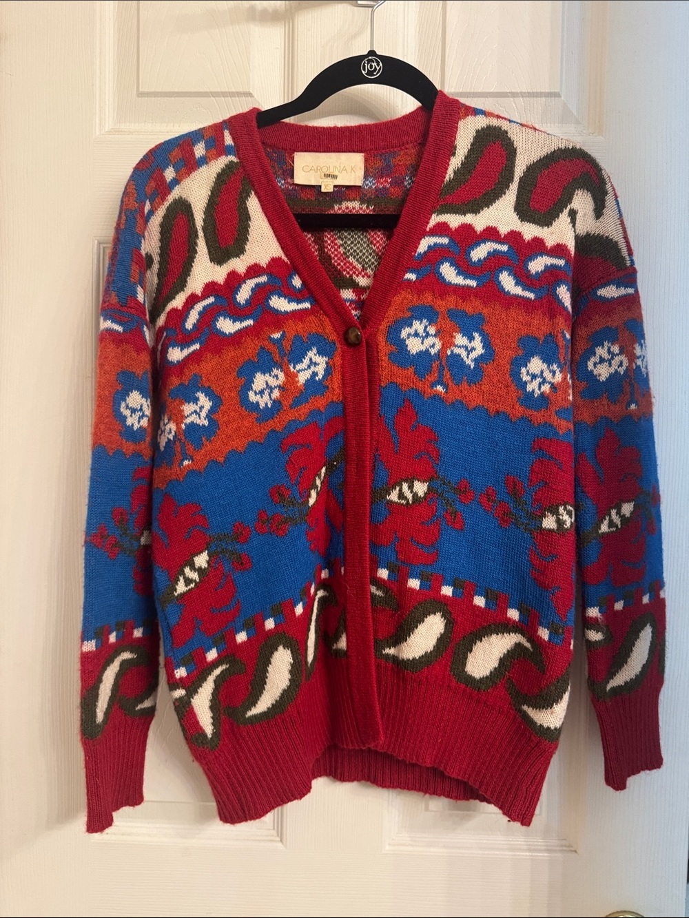 Carolina K Sabina Red & Blue Floral Knit Cardigan Sweater